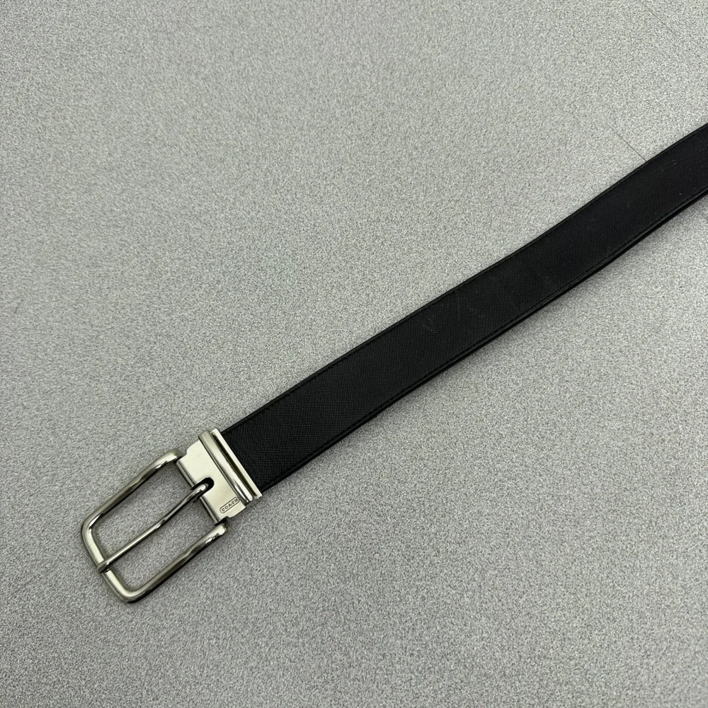 Coach Belt Mens 42 Black Brown Reversible Crossgrain Leather Silver Buckle